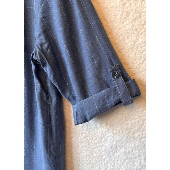 Chicos Women's Blue Button Down Shirt Size 0 Small Cotton Blend Roll Tab Sleeves - Picture 9 of 10